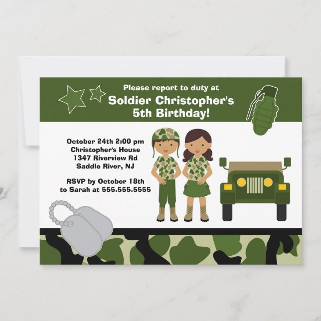Invitación El soldado del camuflaje del ejército embroma a la (Anverso)