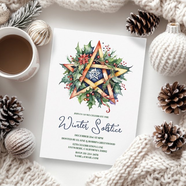 Invitación El solsticio de invierno Holly Yule Pentacle Pagan (Winter Solstice Holly Yule Pentacle Pagan Invitation)