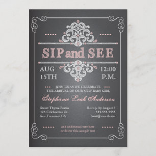 Invitación El sorbo de la niña de la pizarra del vintage y ve