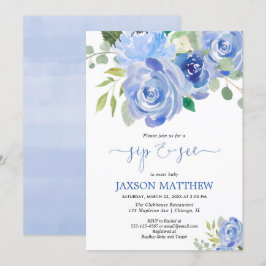Invitación El sorbo del bebé y ve acuarelas florales azules