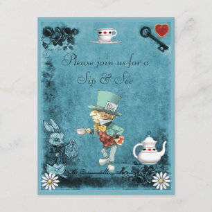 Invitación El sorbo enojado azul del sombrerero del muchacho