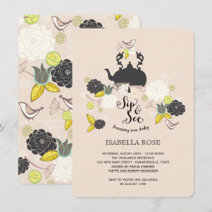 Invitación El sorbo floral elegante de los pájaros de las