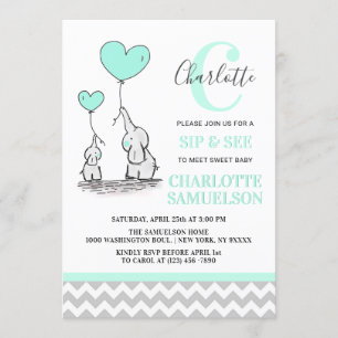Invitación El SORBO moderno del elefante de la verde menta y