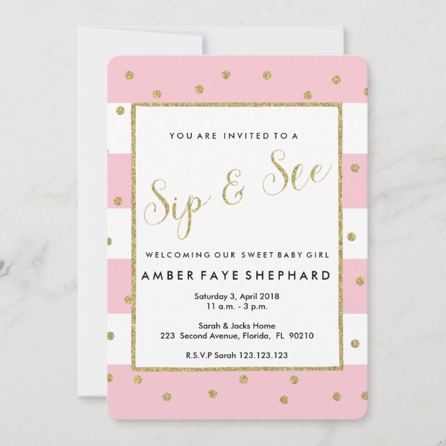 Invitación El sorbo y See invitan, recién nacido, fiesta de (Anverso)
