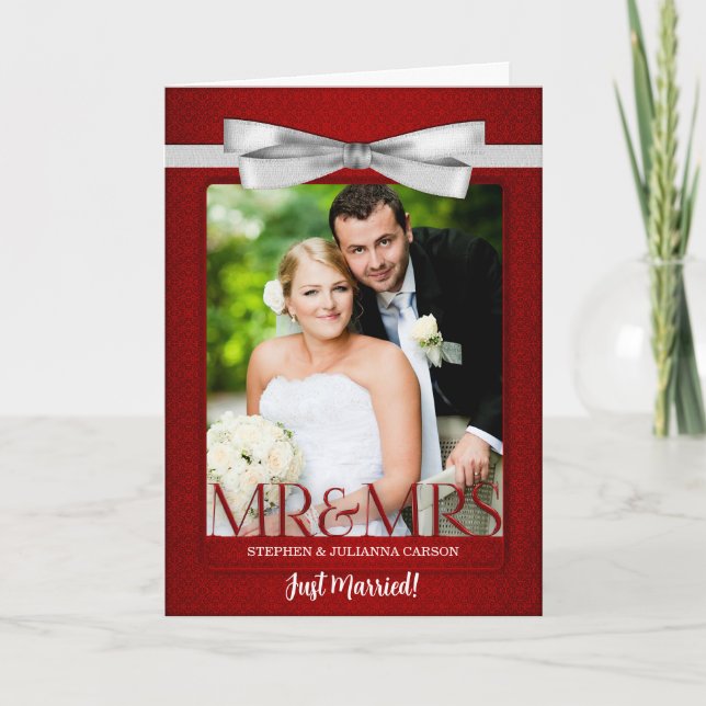 Invitación El Sr. y la Sra. Red Damask Recién Casada Recepció (Anverso)