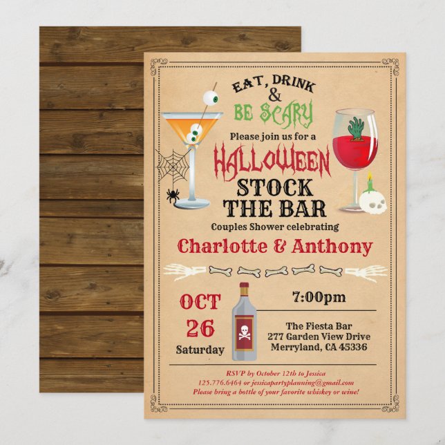 Invitación El stock de Halloween el bar parejas ducha rústico (Anverso / Reverso)