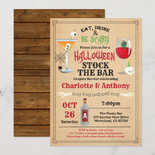 Invitación El stock de Halloween el bar parejas ducha rústico