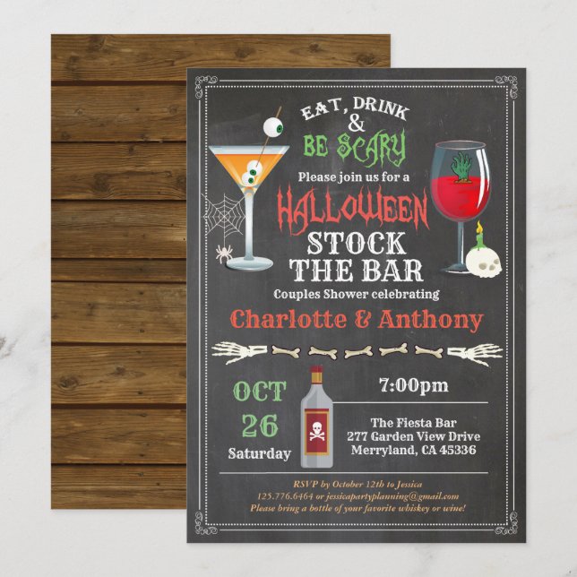 Invitación El stock de Halloween las parejas del bar duchan l (Anverso / Reverso)