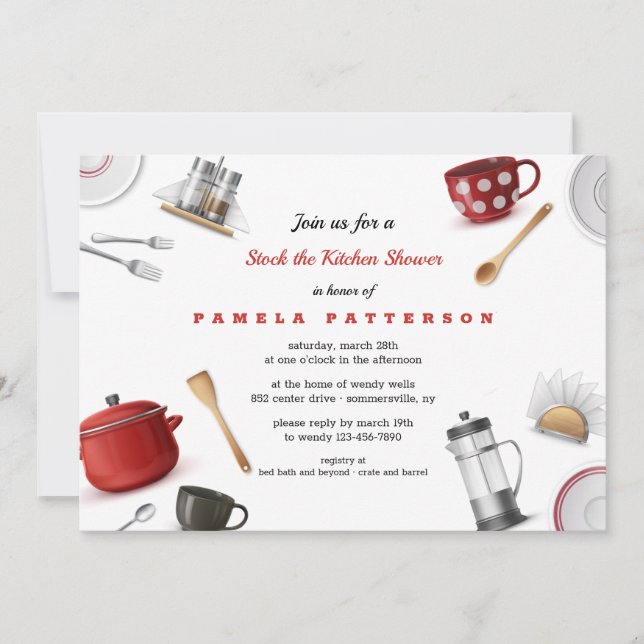 Invitación El stock de la ducha de novia en la cocina (Anverso)