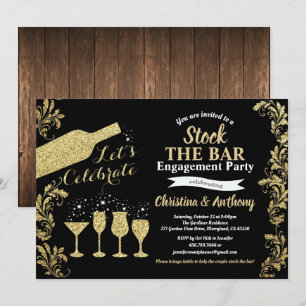 Invitación El stock negro y oro es la fiesta de compromiso de