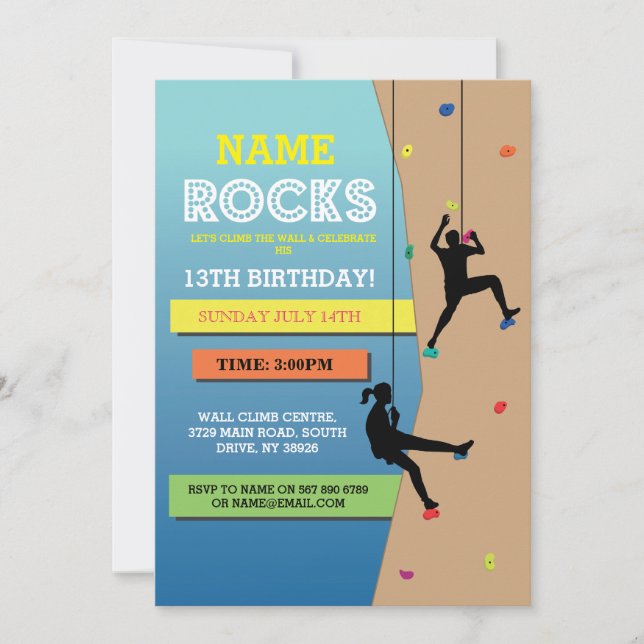 Invitación El subir de la pared de la fiesta de cumpleaños de (Anverso)