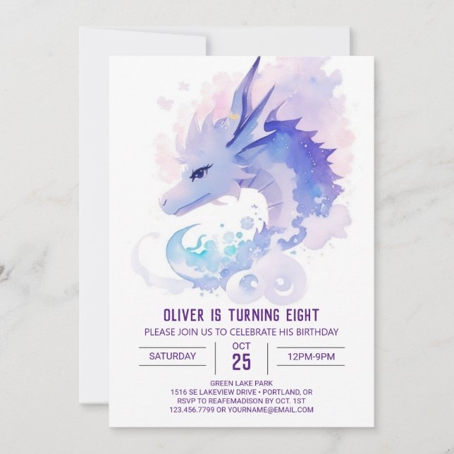 Invitación El sueño de cumpleaños de Dragon encantado (Anverso)