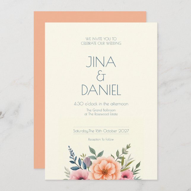 Invitación El sueño de Peach y Petal (Anverso / Reverso)