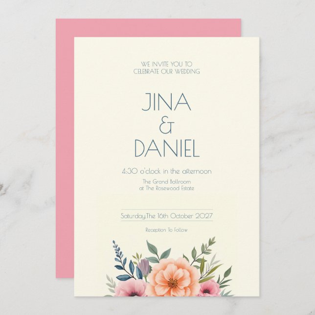 Invitación El sueño de Peach y Petal (Anverso / Reverso)