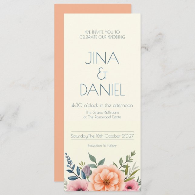 Invitación El sueño de Peach y Petal (Anverso / Reverso)