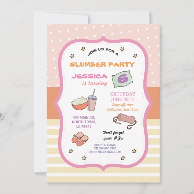 Invitación El sueño del cumpleaños de la fiesta de pijamas (Anverso)