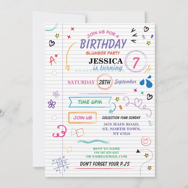Invitación El sueño sobre bosquejo de la fiesta de cumpleaños (Anverso)
