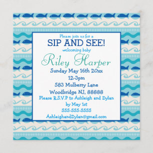 Invitación El Surf 'N Fija el Nautical Baby Sip y mira