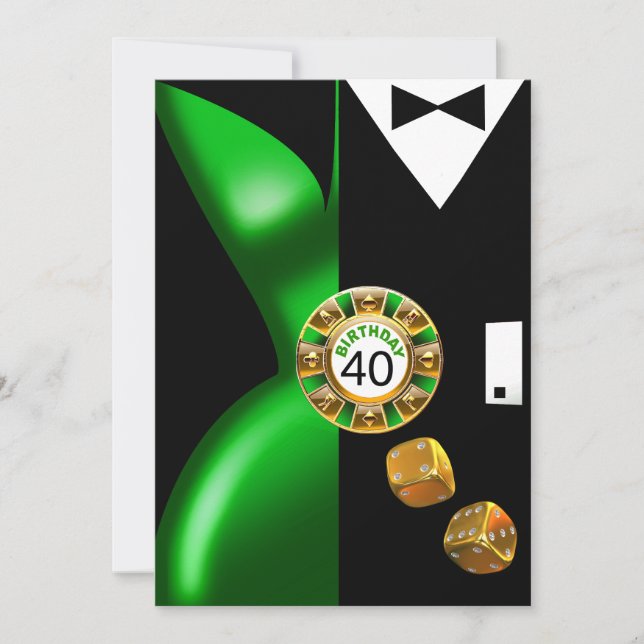 Invitación El Swank Art Deco de Las Vegas 40 cumpleaños negro (Anverso)