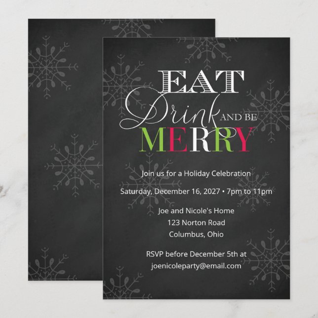 Invitación El tablero come bebidas y sé feliz Navidad (Anverso / Reverso)