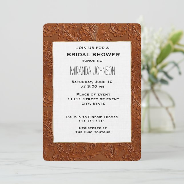 Invitación El Tan Brown Occidental Bohemias Chorra Bridal Sho (Anverso de pie)