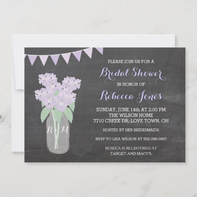 Invitación El tarro de albañil del Hydrangea de la pizarra (Anverso)
