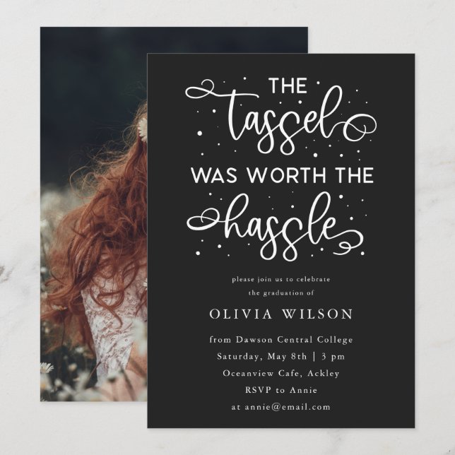 Invitación El Tassel Valía La Foto Del Fiesta Hassle Grad I (Anverso / Reverso)