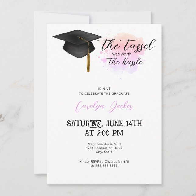 Invitación El Tassel Valía La Graduación De La Dificultad (Anverso)