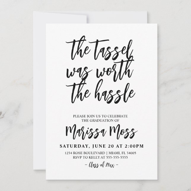 Invitación El Tassel valía la pena la graduación de Hassle (Anverso)