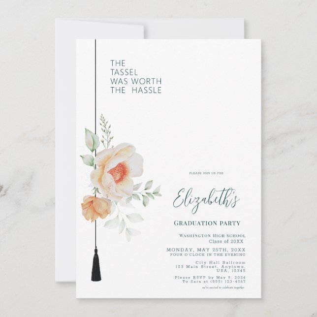 Invitación El Tassel Verde Azul valía La Pena Graduación (Anverso)