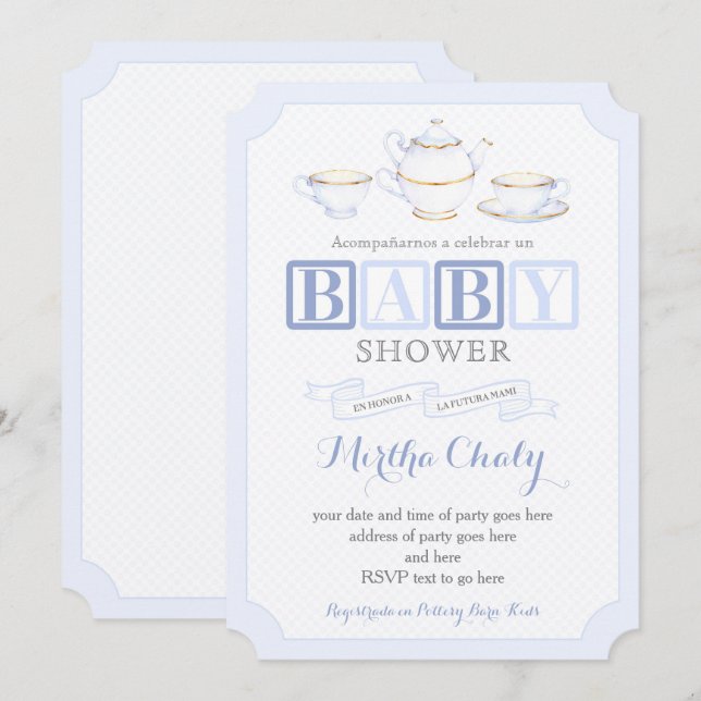 Invitación El té de Baby Shower en España invita a los niños  (Anverso / Reverso)