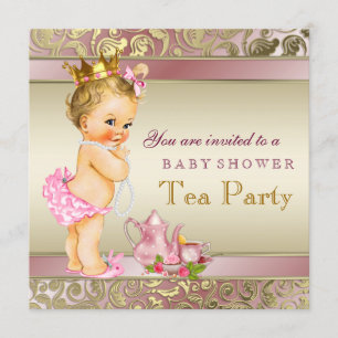 Invitación El té Fiesta Baby Shower rosa y dorado