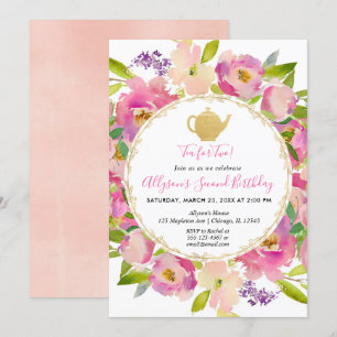 Invitación El té para dos se ruboriza cumpleaños floral