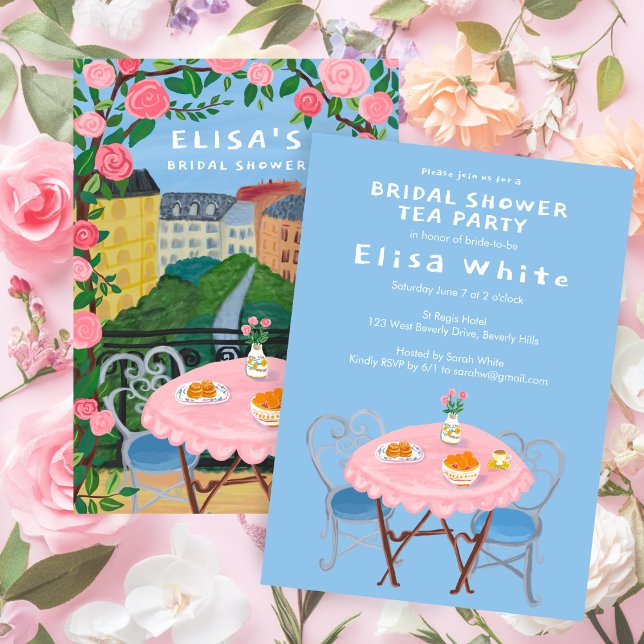 Invitación El té personalizado de París sobre el Balcony Brid (CUSTOM Paris Tea on the Balcony Bridal Shower Hand-painted Art Invitation
)