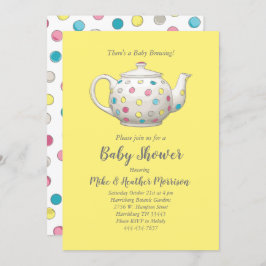 Invitación El Tea Party Baby Shower Polka Punto Neutral