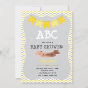 Invitación El tema de la ducha ABC es gris y amarillo