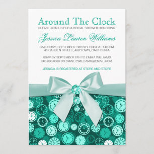 Invitación El Tema De La Ducha Esmeralda Alrededor Del Reloj