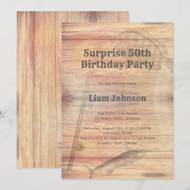 Invitación El tema de la pesca en su fiesta de cumpleaños (Anverso / Reverso)