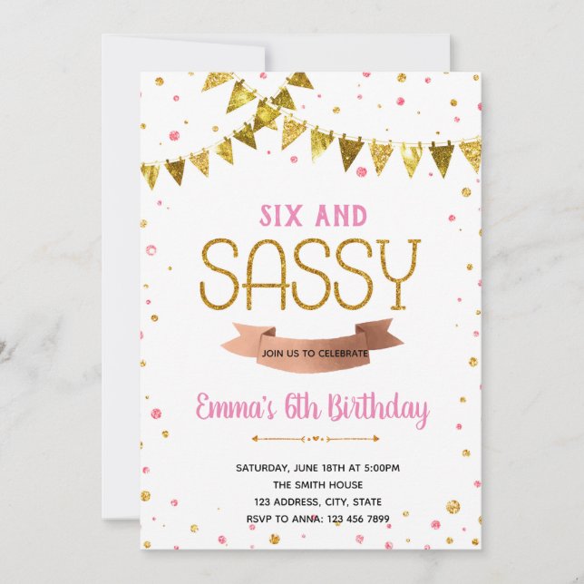 Invitación El tema de los seis y el cumpleaños (Anverso)