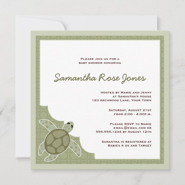 Invitación El tema del océano mate Baby Shower - Verde (Anverso)