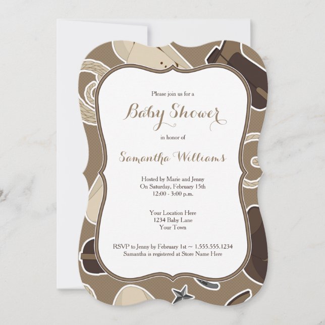 Invitación El tema lindo Baby Shower del vaquero invita a (Anverso)