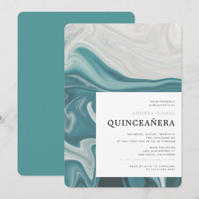 Invitación El Tema Moderno Bajo El Mar Quinceañera (Anverso / Reverso)