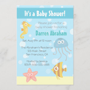 Invitación El tema subacuático Baby Shower de Kawaii invita