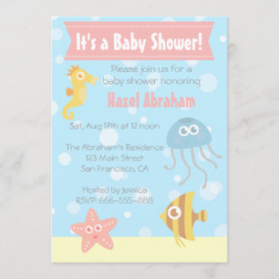Invitación El tema subacuático Baby Shower de Kawaii invita