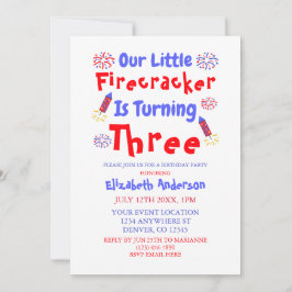 Invitación El tercer cumpleaños de Little Firecracker