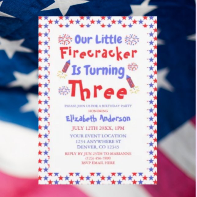 Invitación El tercer cumpleaños de Little Firecracker (Subido por el creador)