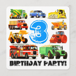 Invitación El tercer cumpleaños del Fiesta del camión de cons