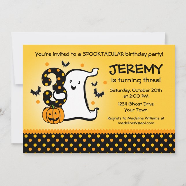 Invitación El tercer cumpleaños del pequeño fantasma (Anverso)