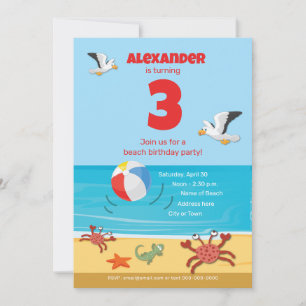 Invitación El tercer Fiesta de la playa de cumpleaños del niñ