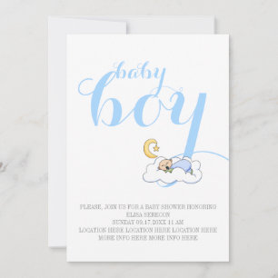 Invitación El texto azul de la ducha de bebé durmiendo es mín
